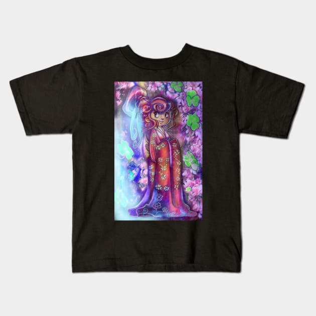 Clovers and Cherry Blossoms Geisha Kids T-Shirt by saradaboru